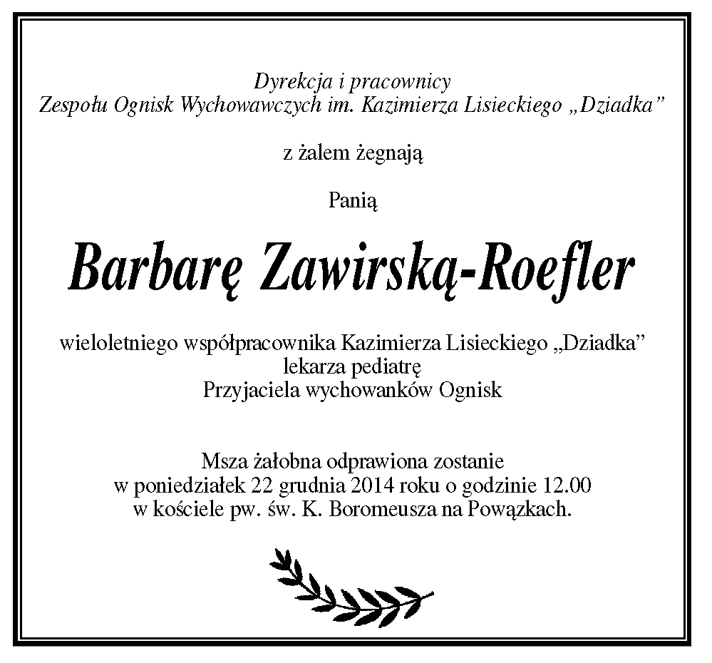 Pożegnanie Barbary Zawirskiej Roefler